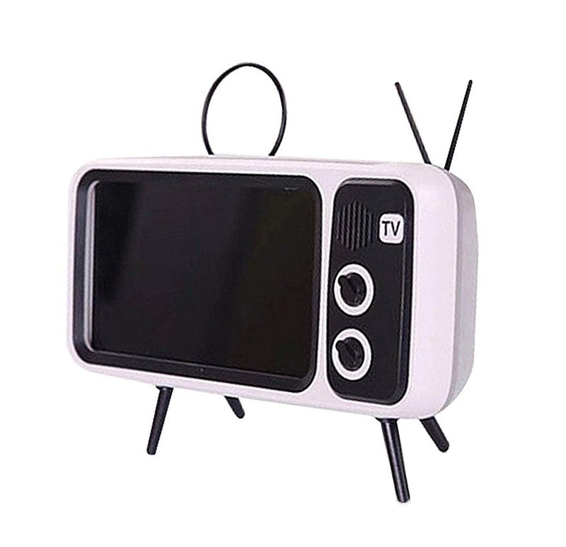 UnnFiko Wireless Bluetooth Speakers Retro TV Style Stand Holder, Cartoon Desktop Bracket Desk Mount, Universal for Samsung iPhone X 11 12 13 14 Series (TV Gray Bluetooth) - Image 1